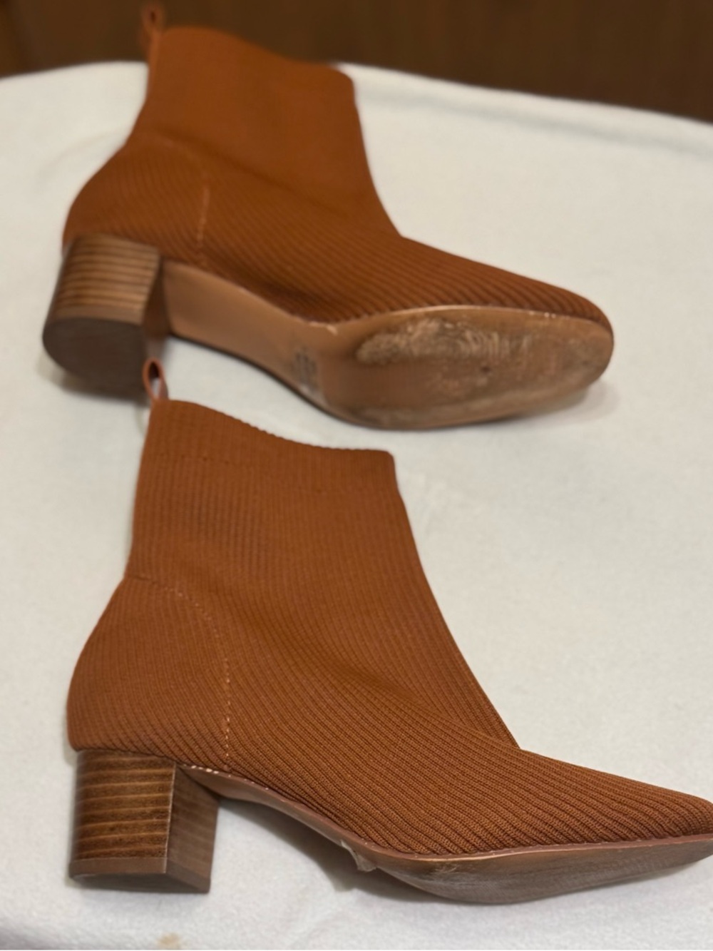 Joie Neely Knit Ankle Boots Rust Ribbed Sock Women Booties Chunky Heel 8.5 - Picture 7 of 15